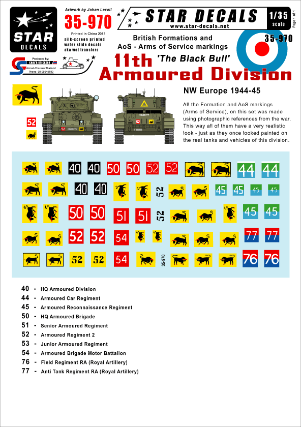 Peddinghaus 1/35 British Tank and Vehicle Names & Tactical Markings Normandy 864 