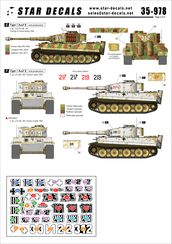 Star Decals 1/35 SS-Tigers in France #3 3.kp/s.SS-Pz.Abt.101 decal 35C1091 x